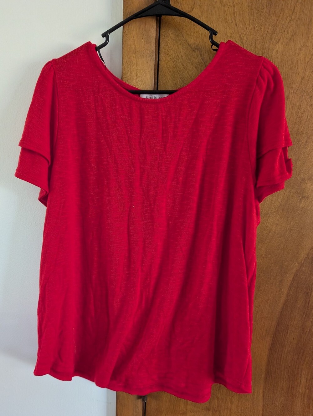 Kaileigh Bright Red Layered Sleeve Crewneck Top
